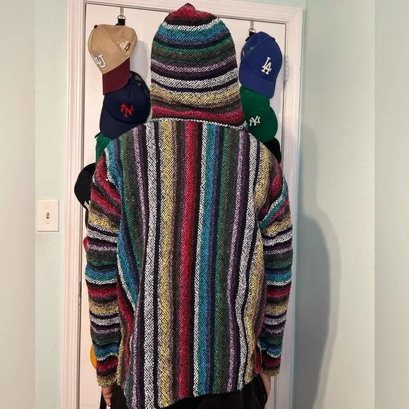 Mexican Baja Jacket Beach Surfer Pullover Hoodie (Drug Rug) Size Medium - Picture 2 of 4